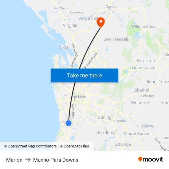 Marion to Munno Para Downs map