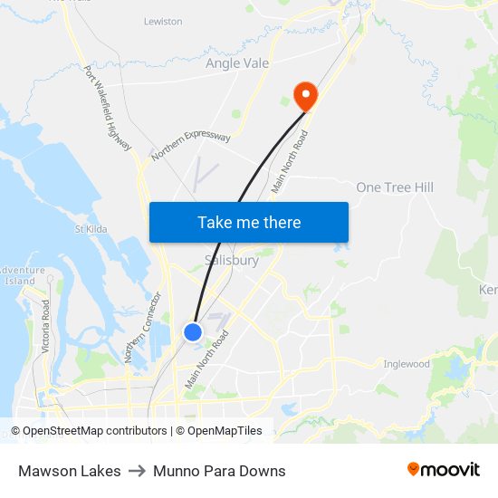 Mawson Lakes to Munno Para Downs map
