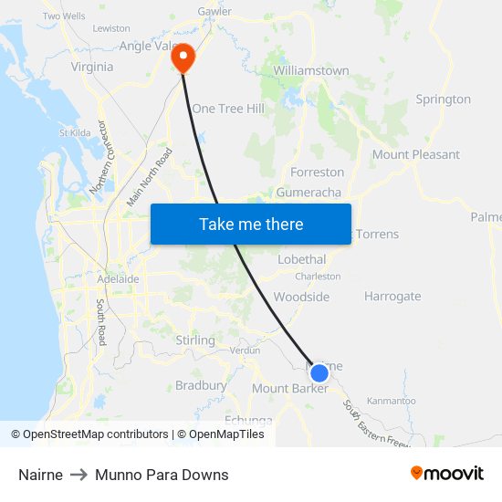 Nairne to Munno Para Downs map