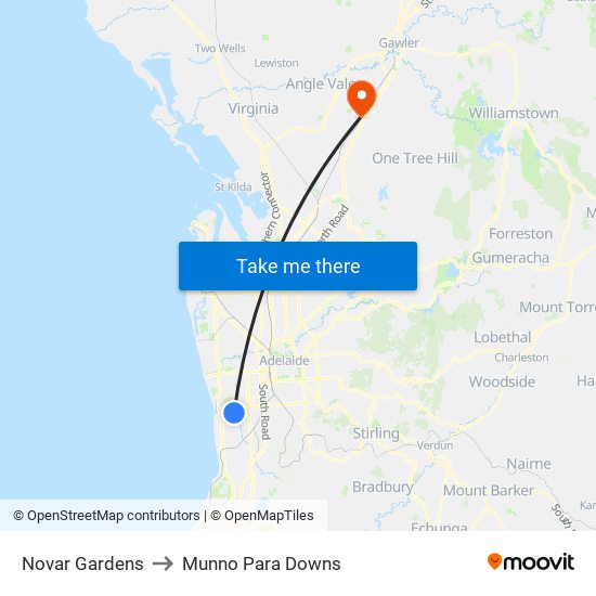 Novar Gardens to Munno Para Downs map