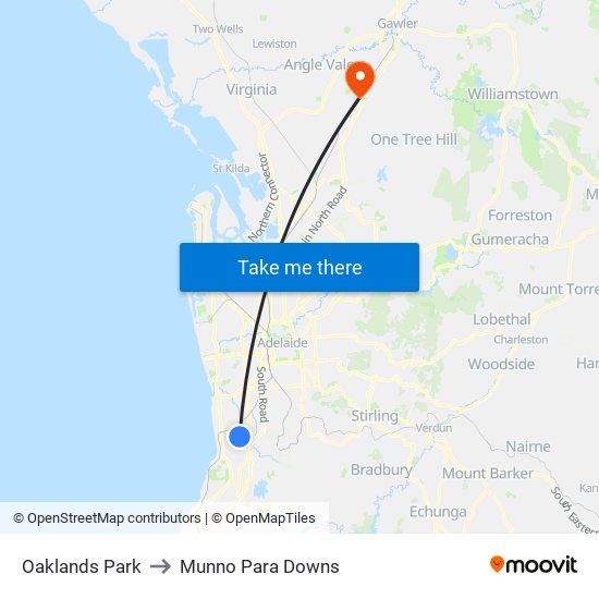 Oaklands Park to Munno Para Downs map