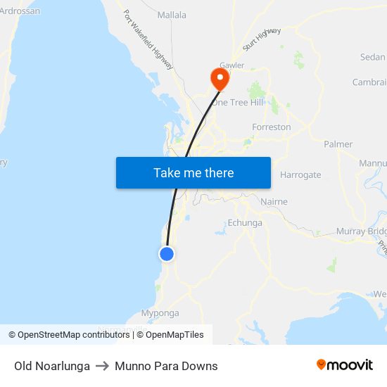 Old Noarlunga to Munno Para Downs map