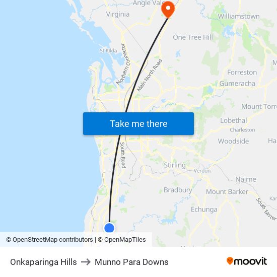 Onkaparinga Hills to Munno Para Downs map