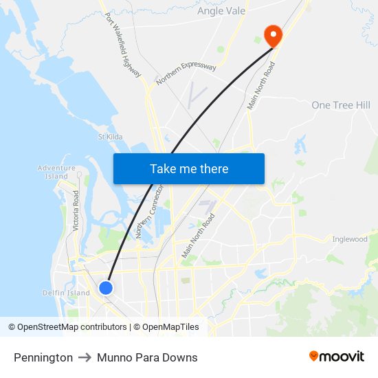 Pennington to Munno Para Downs map