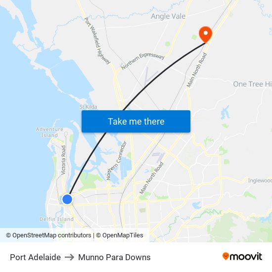 Port Adelaide to Munno Para Downs map