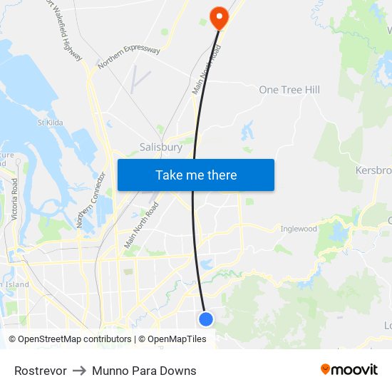 Rostrevor to Munno Para Downs map