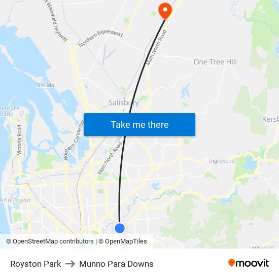 Royston Park to Munno Para Downs map