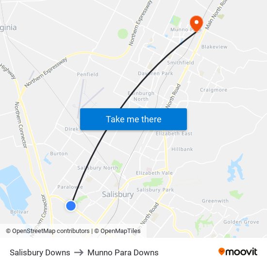 Salisbury Downs to Munno Para Downs map