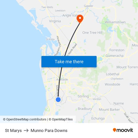 St Marys to Munno Para Downs map