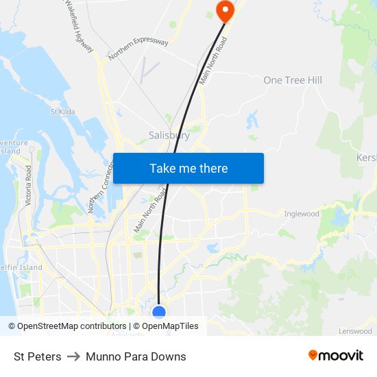 St Peters to Munno Para Downs map