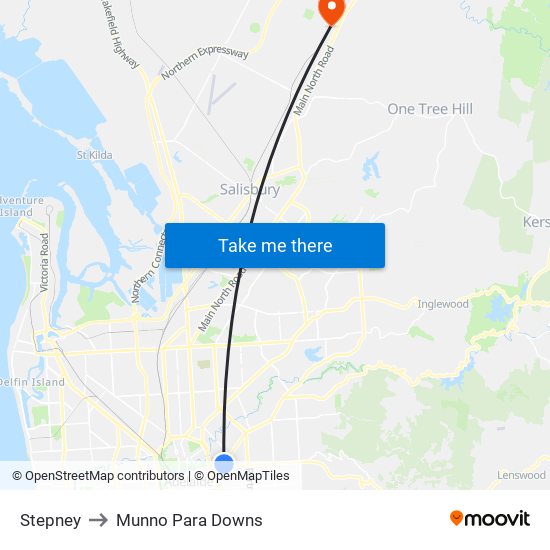 Stepney to Munno Para Downs map