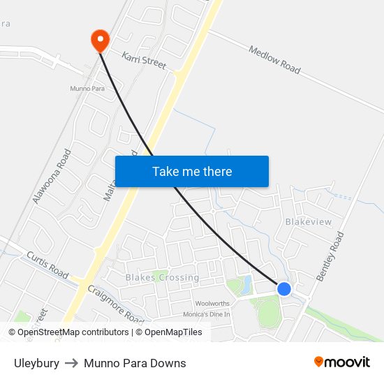 Uleybury to Munno Para Downs map