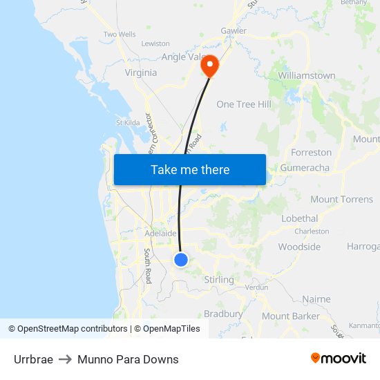 Urrbrae to Munno Para Downs map