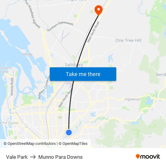 Vale Park to Munno Para Downs map