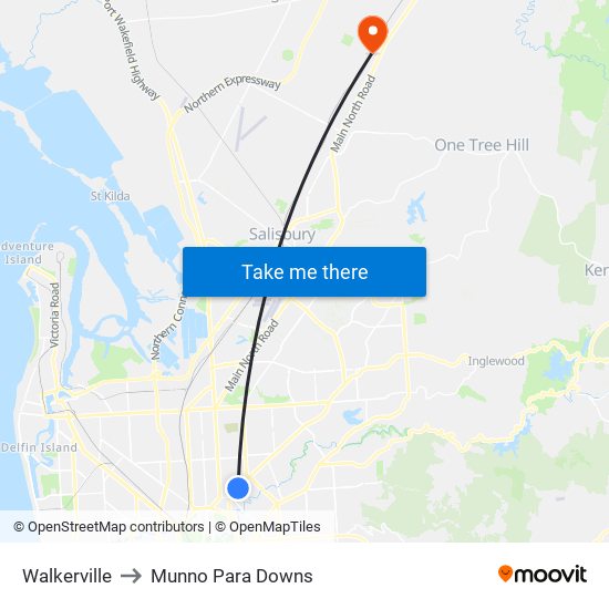 Walkerville to Munno Para Downs map