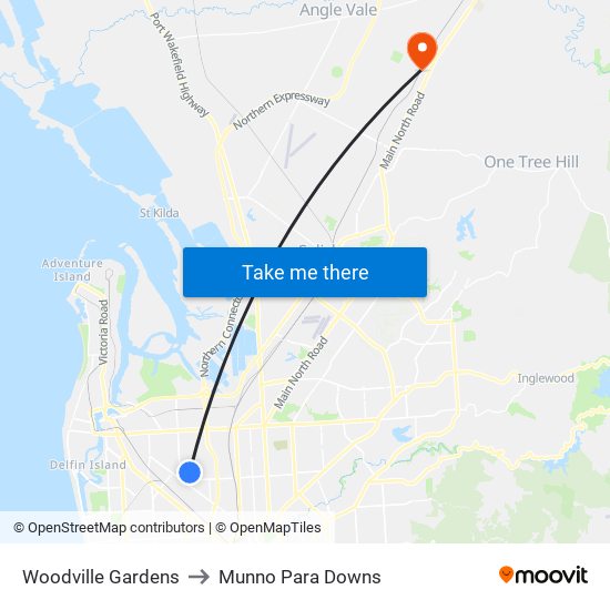 Woodville Gardens to Munno Para Downs map