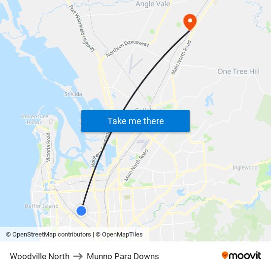 Woodville North to Munno Para Downs map