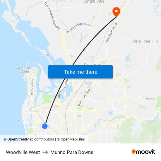 Woodville West to Munno Para Downs map