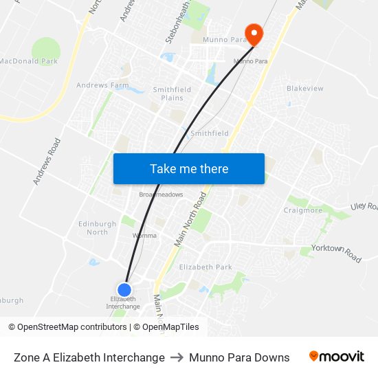 Zone A Elizabeth Interchange to Munno Para Downs map