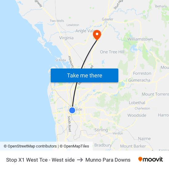 Stop X1 West Tce - West side to Munno Para Downs map