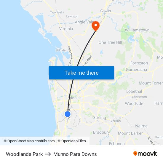 Woodlands Park to Munno Para Downs map