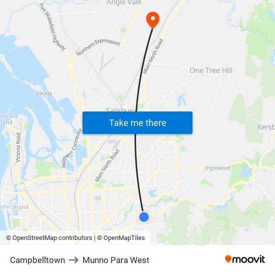 Campbelltown to Munno Para West map