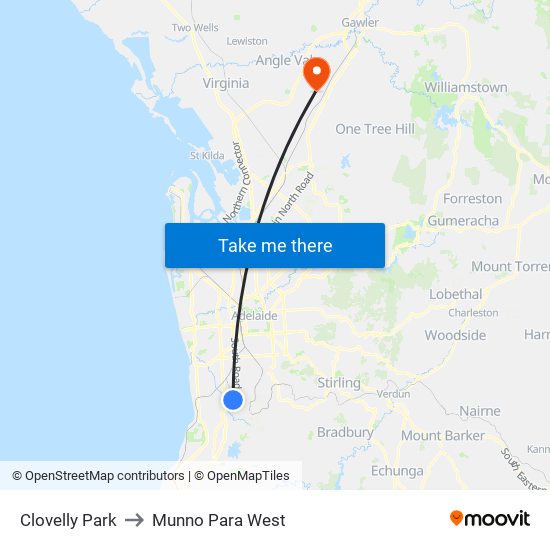 Clovelly Park to Munno Para West map