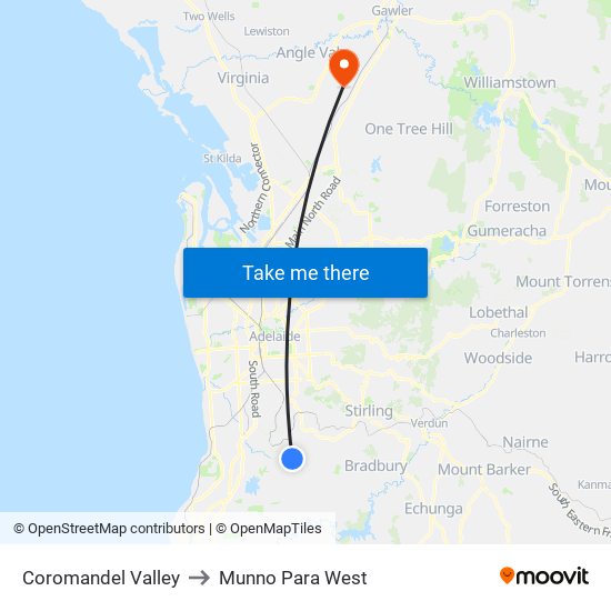 Coromandel Valley to Munno Para West map