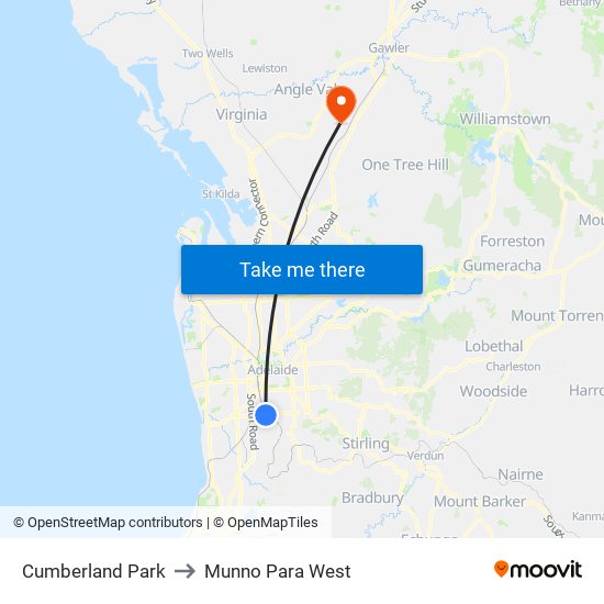 Cumberland Park to Munno Para West map
