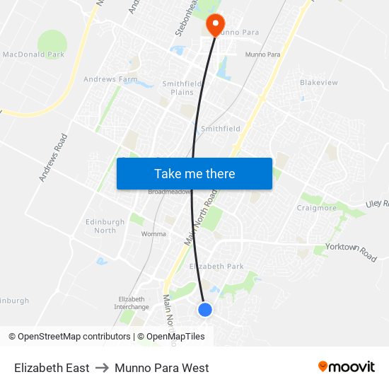 Elizabeth East to Munno Para West map
