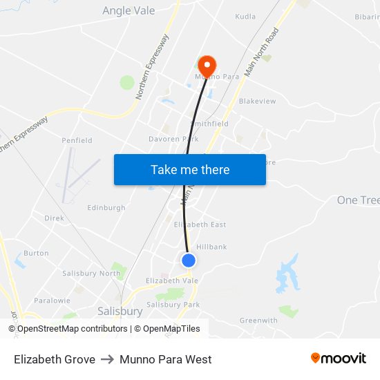 Elizabeth Grove to Munno Para West map