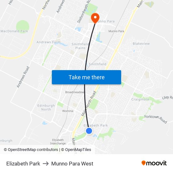 Elizabeth Park to Munno Para West map