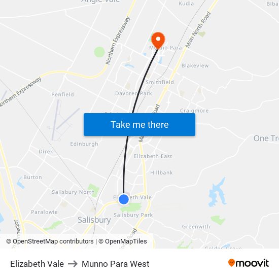 Elizabeth Vale to Munno Para West map