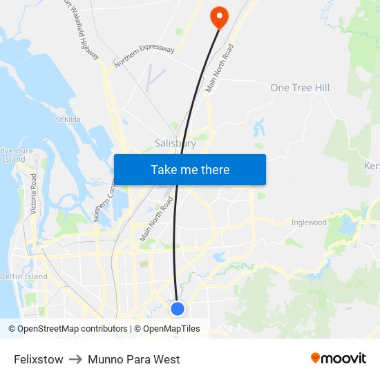 Felixstow to Munno Para West map