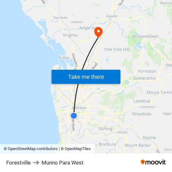 Forestville to Munno Para West map