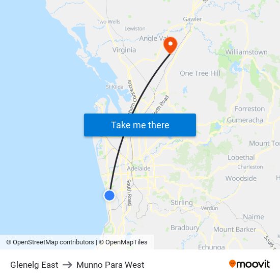 Glenelg East to Munno Para West map