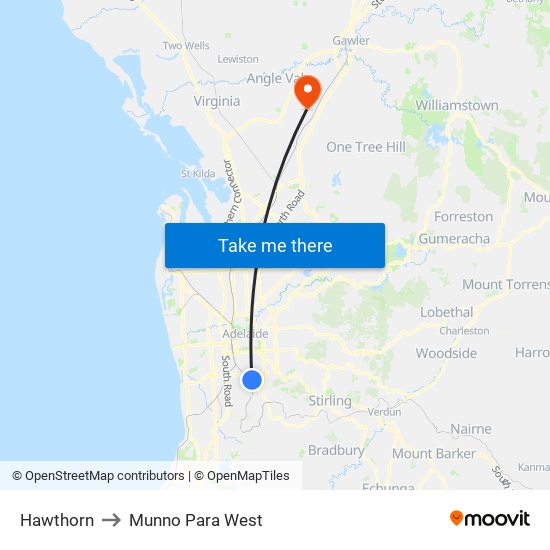 Hawthorn to Munno Para West map