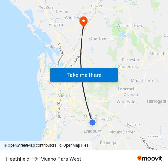 Heathfield to Munno Para West map