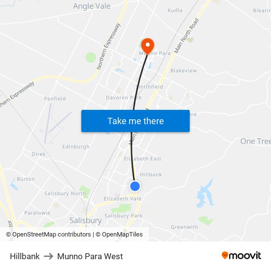 Hillbank to Munno Para West map