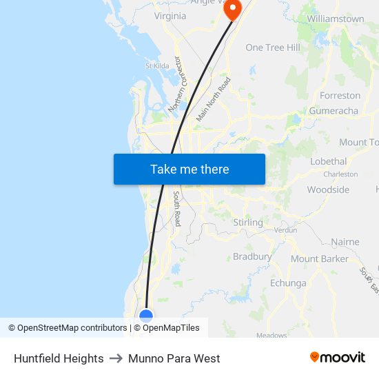 Huntfield Heights to Munno Para West map