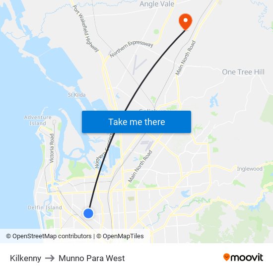 Kilkenny to Munno Para West map