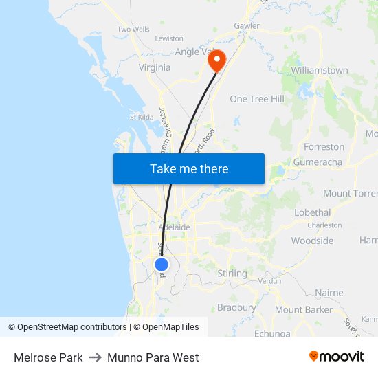 Melrose Park to Munno Para West map