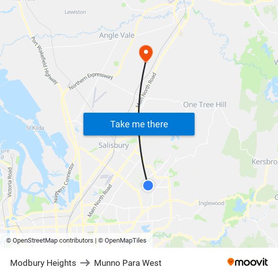 Modbury Heights to Munno Para West map