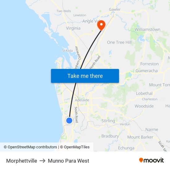 Morphettville to Munno Para West map