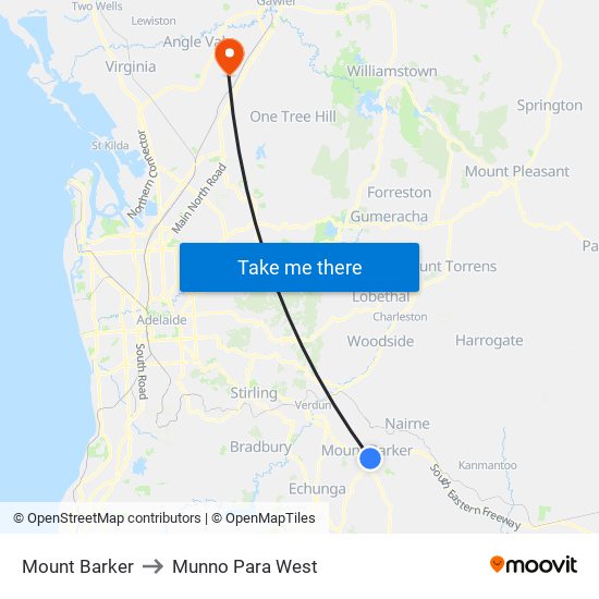 Mount Barker to Munno Para West map