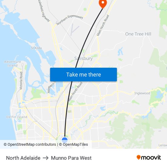 North Adelaide to Munno Para West map