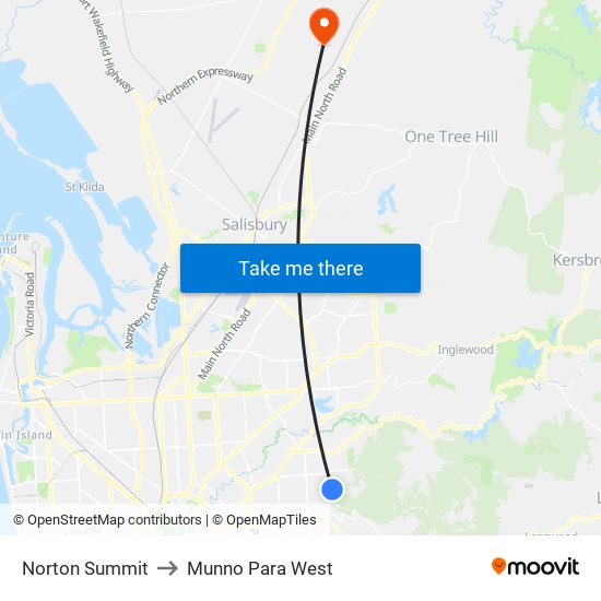 Norton Summit to Munno Para West map