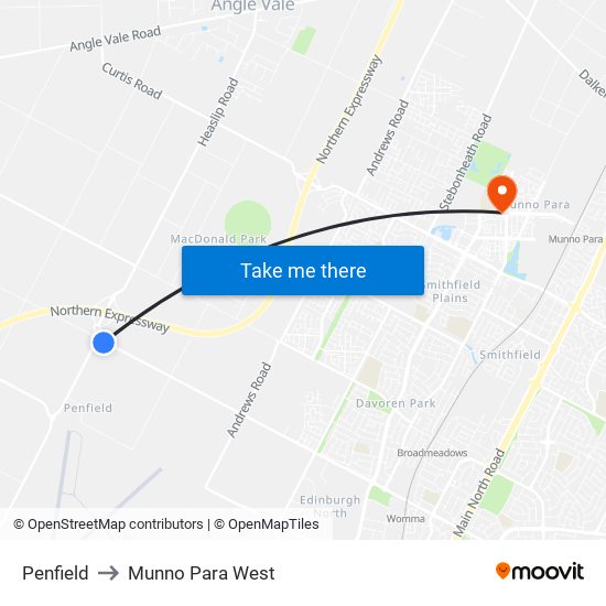Penfield to Munno Para West map