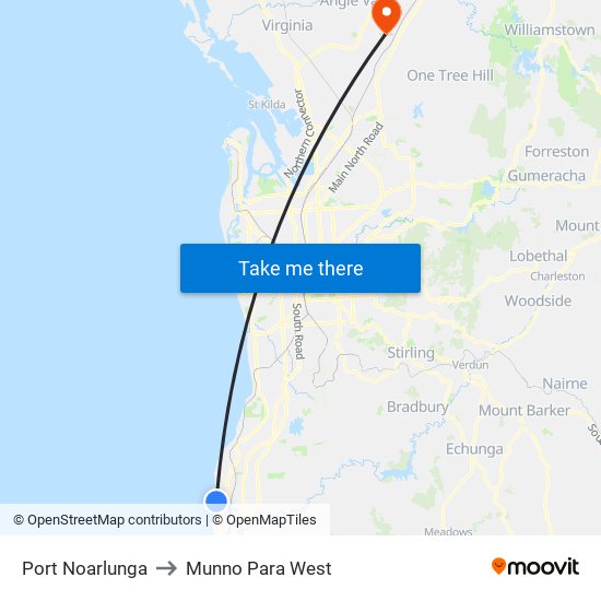 Port Noarlunga to Munno Para West map