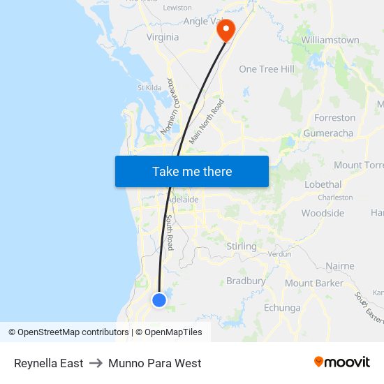 Reynella East to Munno Para West map